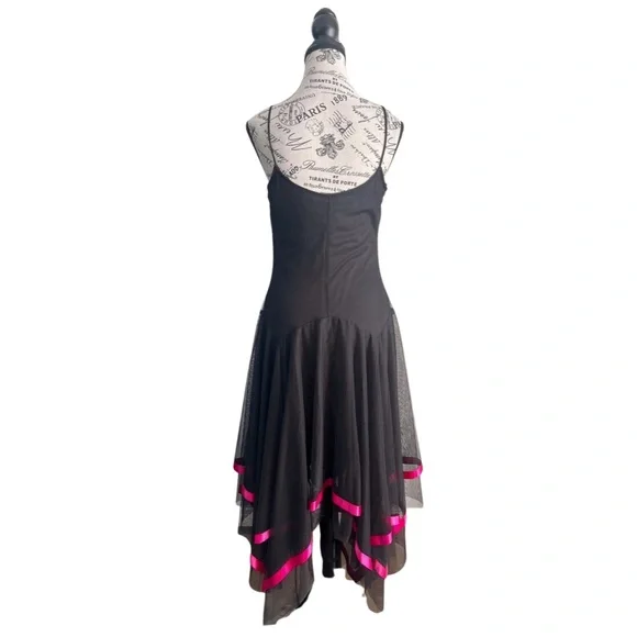 🇨🇦 Y2K Jessica Black & Fuchsia Mesh Goth Prom Dress • Asymmetrical Hem • Size 10 - Picture 3 of 4